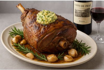 Lamsbout met Olijfboter en Coto de Imaz Reserva Rioja