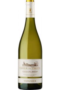 Château du Trignon Côtes du Rhône Viognier, zachtgele wijn uit Frankrijk met aroma's van abrikozen, perzik, mango, gember en lavendel en een volle, romige smaak.