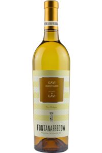 Fontanafredda Gavi di Gavi, een elegante witte wijn uit Piemonte, Italië, met aroma's van bloemen, vanille, citrusfruit en bittere appels.