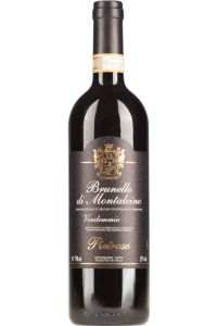 Pietroso Brunello di Montalcino, een elegante en gestructureerde rode wijn uit Toscane, Italië, met diepe tonen van rijpe kersen, kruiden, tabak en een subtiele hint van eikenhout.
